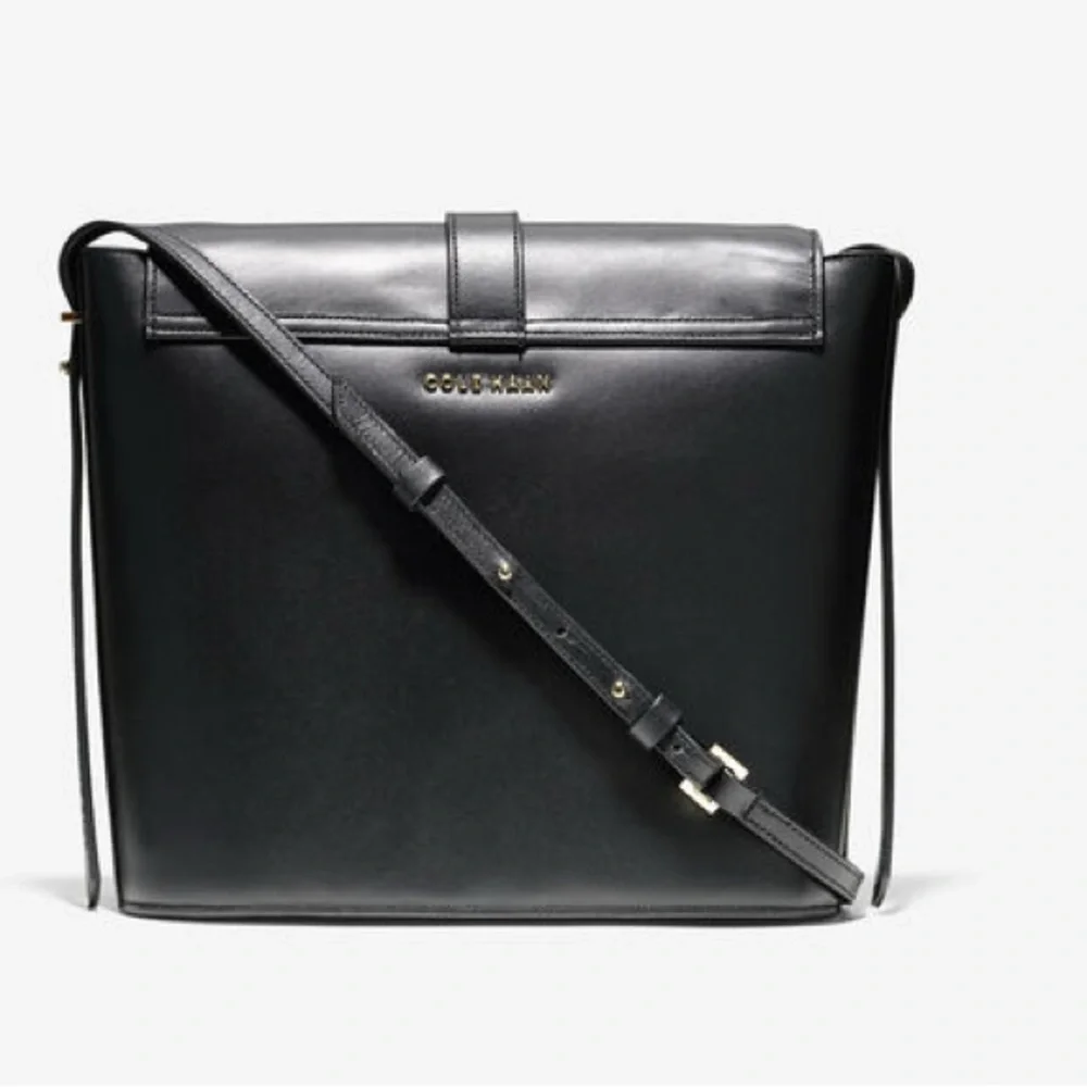 Cole Haan Vestry Saddle Bag in Black‎ Crossbody Leather Purse Gold Hardware